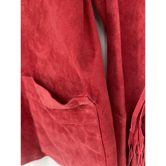 Denim & Co. Red Jacket L . Vintage New Damage To One Pocket Pit To Pit 22 Fringe - Picture 4 of 8
